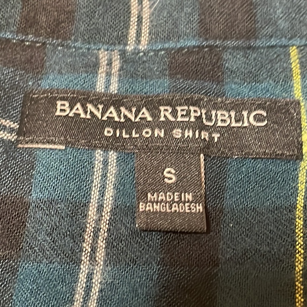 Banana Republic Dillon Plaid Green 100% Rayon Button Down Flannel Shirt - Picture 5 of 9